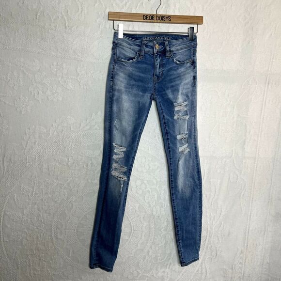 American Eagle Distressed Denim Jeggings - Picture 1 of 8